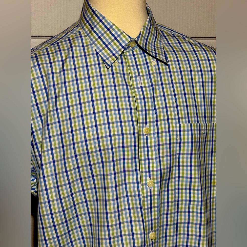ORVIS Men's Blue,Green & white plaid Shirt 100% cotton 34”L 26” p2p like new